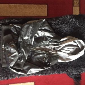 Gray and black leather jacket